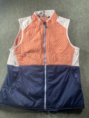 Peter Millar Peach, Navy & White Quilted Vest — Colorblock Style